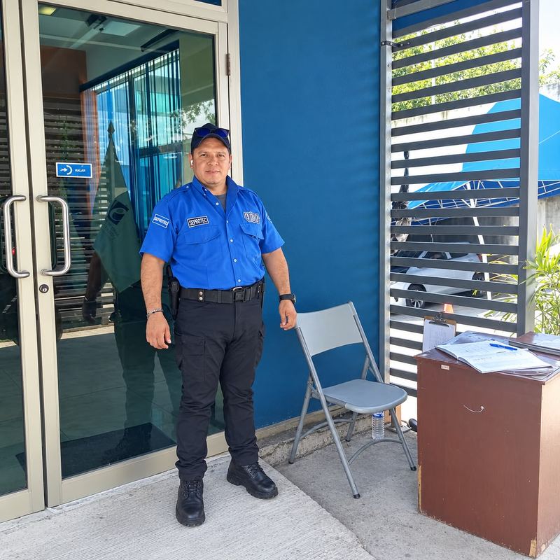 Agente de Seprotec en el control de acceso de un edificio